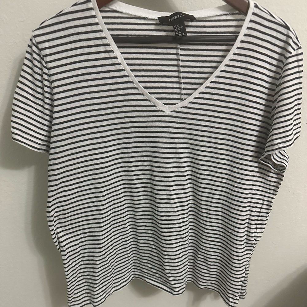 Forever 21+ Black and White Striped T-Shirt - Picture 2 of 4